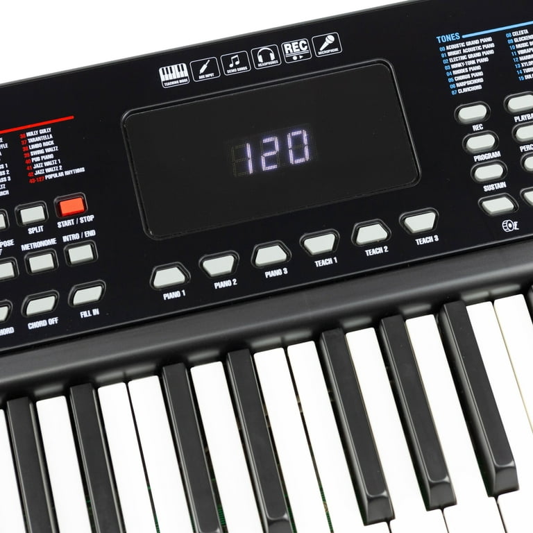 RockJam 461LED 61-Key Keyboard Piano with Keynote Stickers & Lessons 