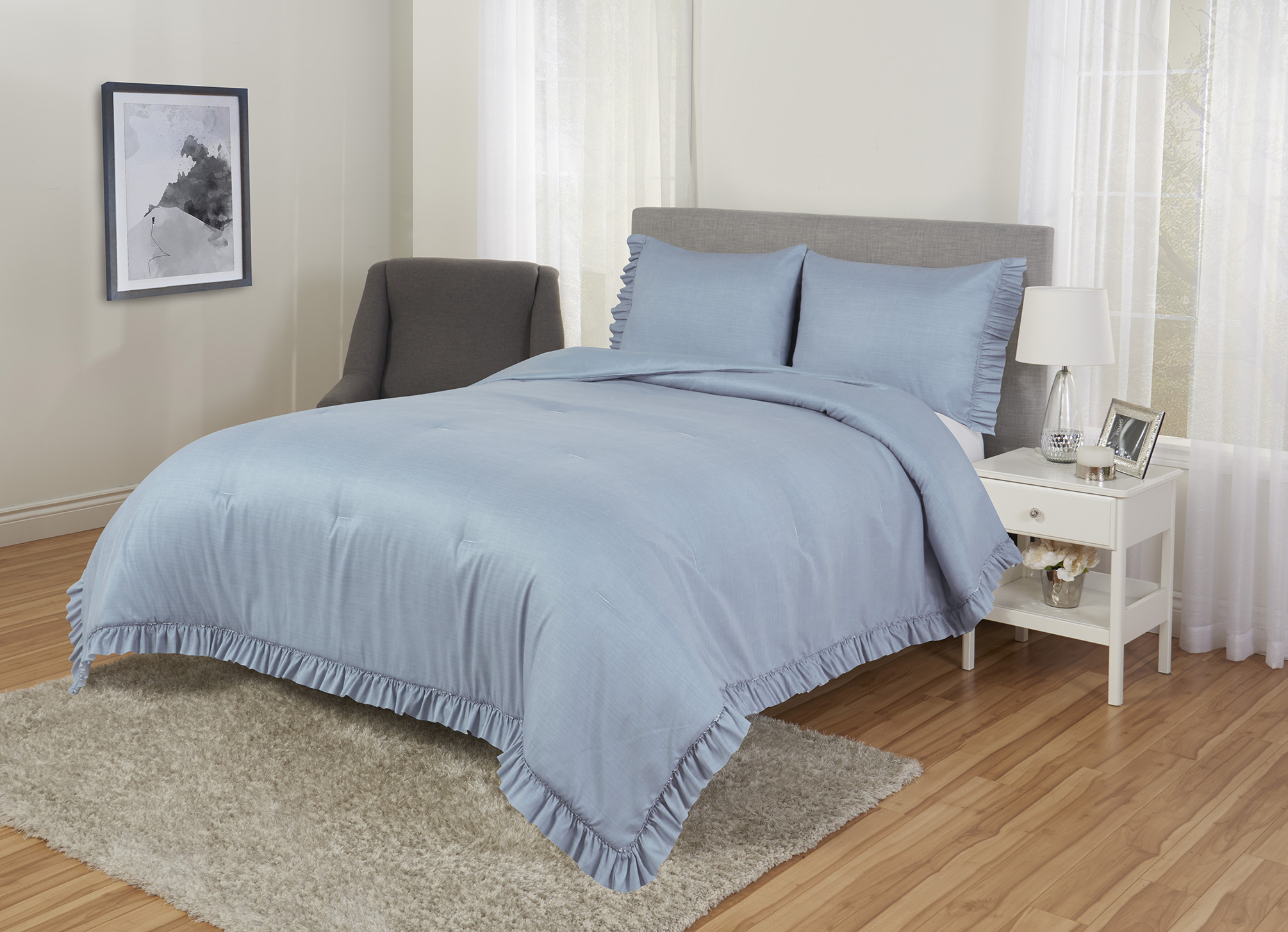 Better Homes and Gardens Maddisyn Ruffle Blue 3Piece Comforter Set