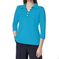 thumbnail image 1 of Camisa informal de mujer con cuello en V, botones y manga tres cuartos de color liso - Poliéster y spandex - Top para el trabajo o las fiestas - S-XXXL, 1 of 3