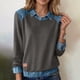 thumbnail image 2 of Camisas de manga larga for mujer, cuello de mezclilla, costura de retales, sudadera, Tops casuales, jersey, 2 of 6