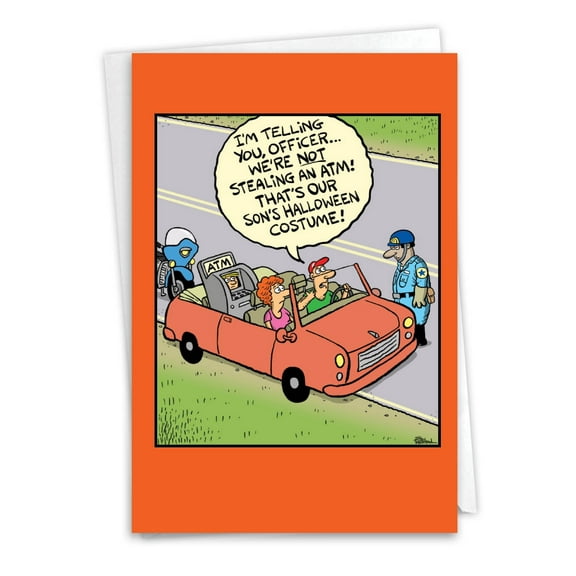 NobleWorks Funny Halloween Greeting Card with 5 x 7 Inch Envelope (1 Card) ATM Costume C7634HWG