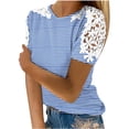 thumbnail image 2 of Blouses pour Femmes, Femmes Imprimé Manches Courtes Col Rond Pull Dentelle Hauts Chemises Blouse, 2 of 4