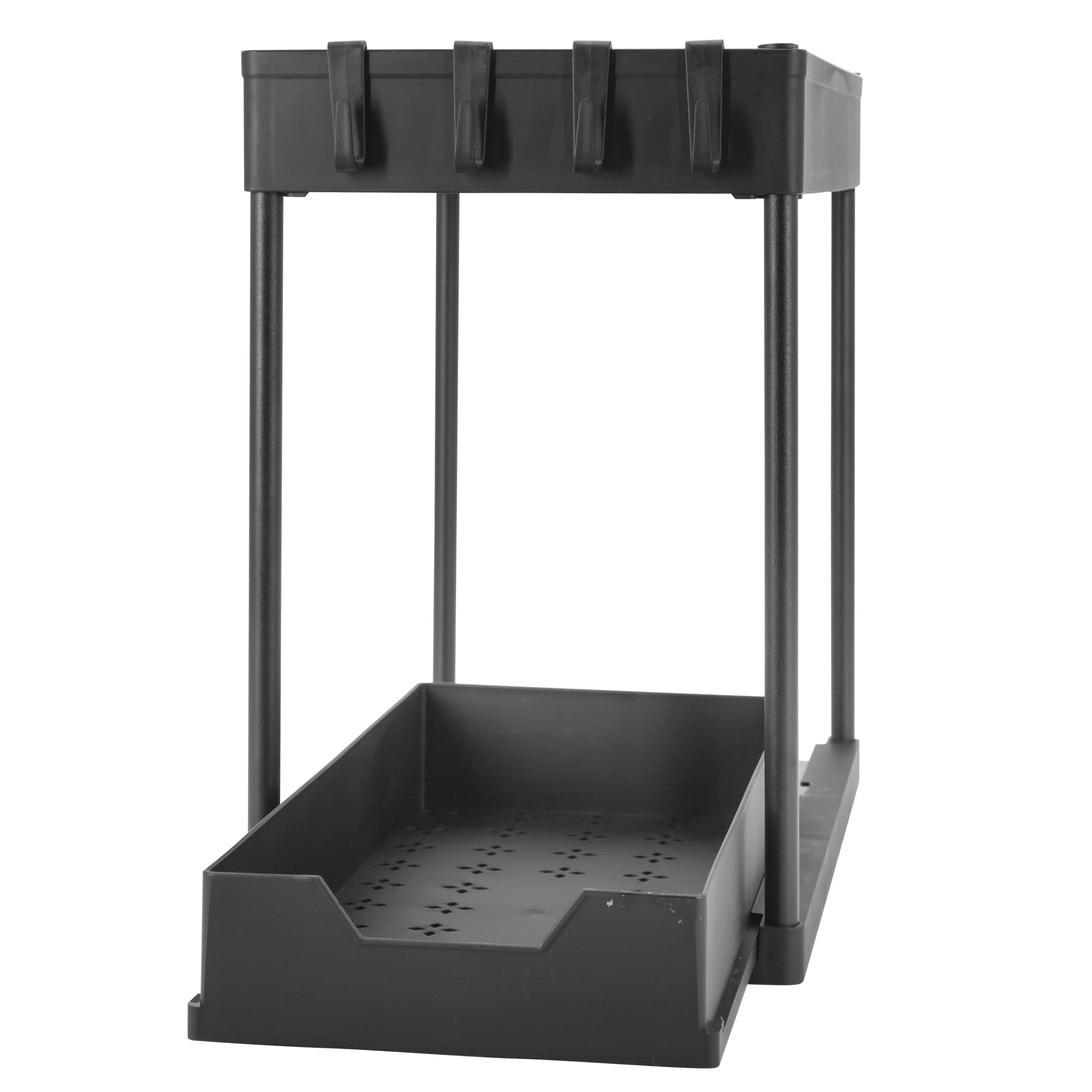 Eternal Living 2 Tier Under Sink Organizer & Storage with Drawer 4 Hooks&nbsp; for Bathroom Kitchen Organization, Black