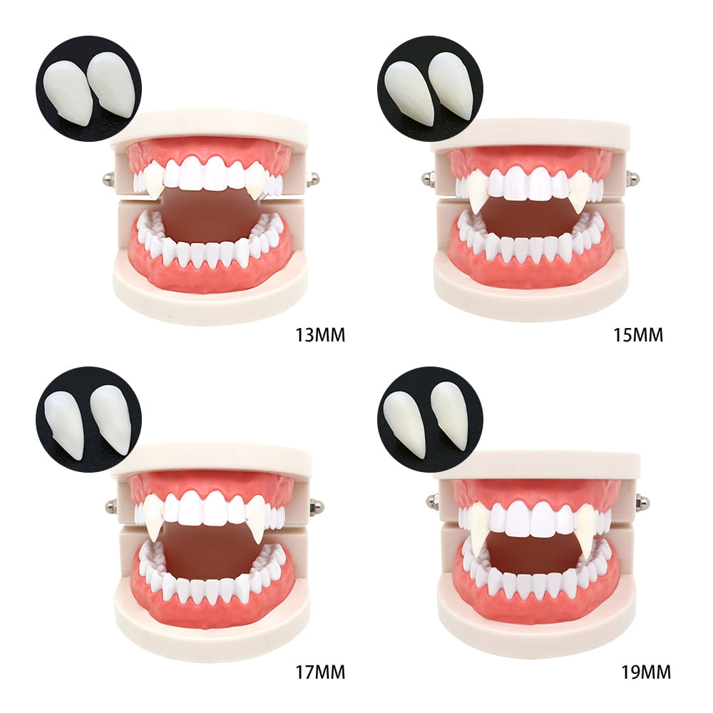 Halloween Party Cosplay Dentures Prop Decoration with Teeth Pellets Adhesive for Halloween Costume Party Favors 13/ 15/ 17/ 19 mm Vampire Teeth Fangs 12 Pairs 