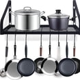 thumbnail image 1 of Pots Pot and Pan Hanger, Wall Mounted and Pan Hanging Rack with 8 Hooks for Kitchen Cookware Utensils 2 DIY Methods Black Steel Hanging Pot Rack, Storage holders, 1 of 8