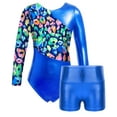 thumbnail image 1 of YONGHS Kids Girls Printed Long Sleeve Dance Gymnastics Leotards and Athletic Shorts Set, 1 of 7