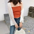 thumbnail image 2 of BOOYOU Women Flare Long Sleeve Shrug Cardigan Hollow Out Crochet Knitted Open Front Sheer Lace Cover Up Sweater Loose Outwear, 2 of 19