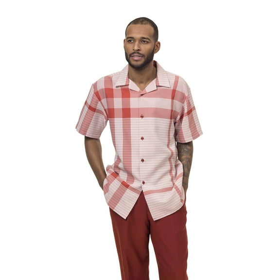 Montique Strawberry Walking Suit Plaid Short Sleeve Shirt Men's Leisure Suit 1832