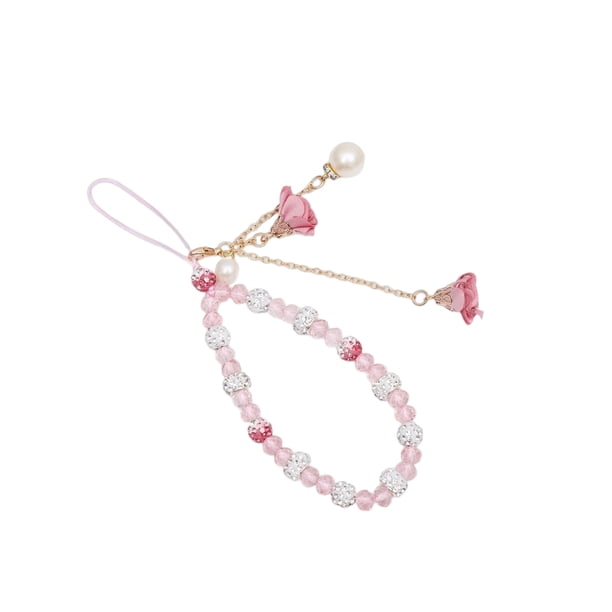 Methold Correas para teléfono móvil, cordón de flores de cristal, correa de llavero con cuentas a la moda, de cuerda colgante, adornos para Electrónica Rosado