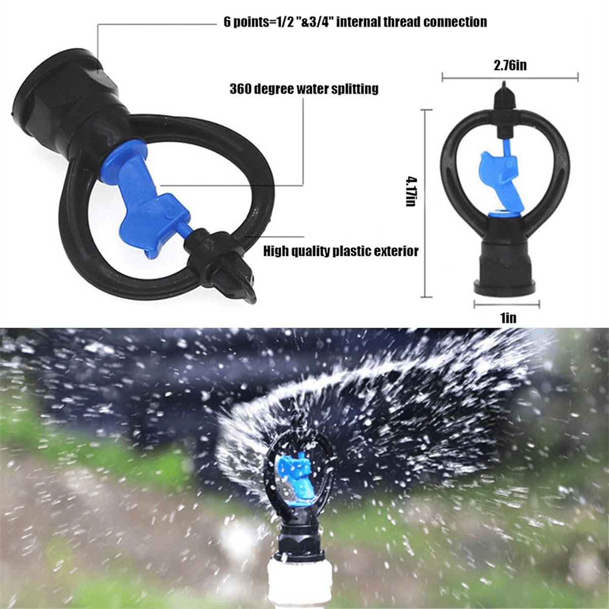 50PCS Butterfly Sprinkler Automatic External Wire Impeller Nozzle 360 Degree Automatic Rotation Sprinkler Irrigation