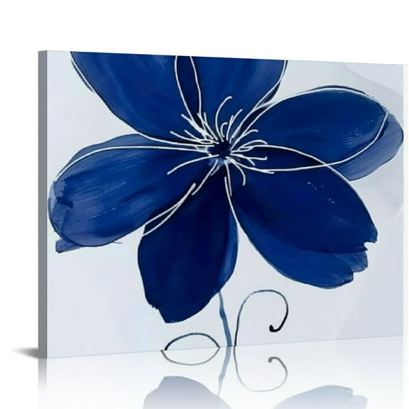 COMIO Navy Blue Wall Art for Bathroom Decor, Abstract Flower Painting Canvas Print Artwork Framed Set Blue and white Wall Decor for Bedroom, Small
