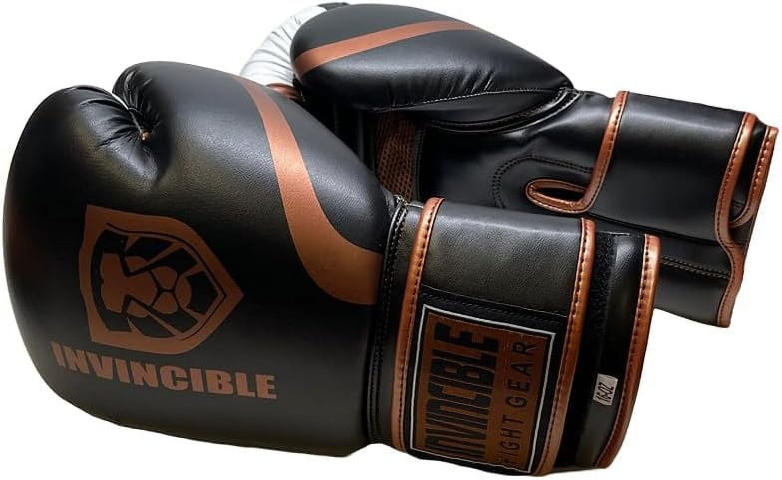 Invincible Fight Gear Standard Toughtek Hook and Loop Training Boxing Gloves in Black/Brown - Ideal for Boxing, Kickboxing, Muay Thai, MMA for Men Women and Kids 12oz