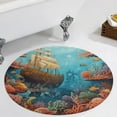 thumbnail image 4 of Underwater World Ship Coral Washable Round Rug -Circle Area Rugs for Nursery Bedroom, Vintage Non Slip Non Shedding Low Pile Carpet for Living Room Coffee Table Entryway, 4 of 7