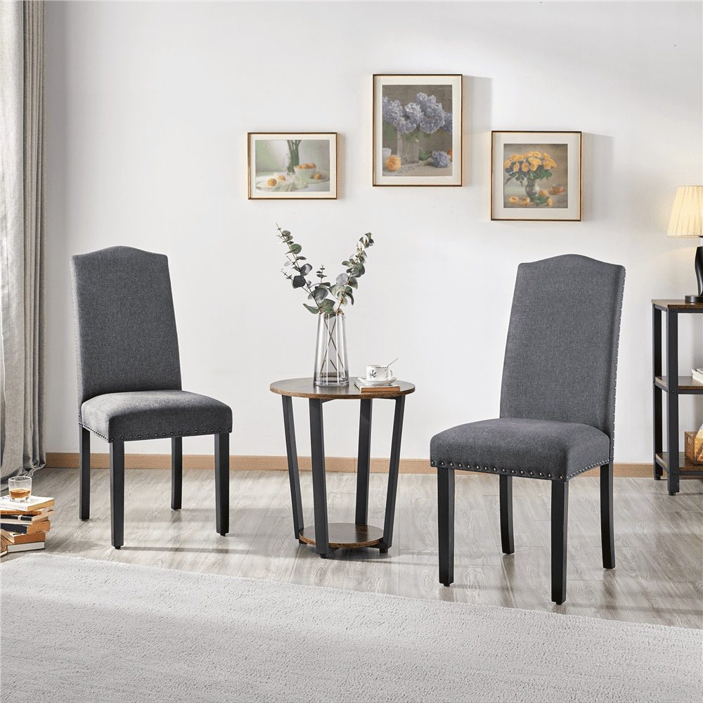 Alden Design 6pcs Fabric Padded Parson Dining Chairs with Nailhead Trim Wood Leg, Dark Gray