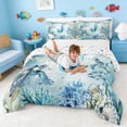 thumbnail image 3 of Manfei Underwater Letter J Axolotl Sea Turtle Queen Comforter Set for Kids Boys and Girls, Nautical Alphabet Print Bedding Comforter Set, Stars Reversible 3pcs, 1 Comforter and 2 Pillowcases, 3 of 6