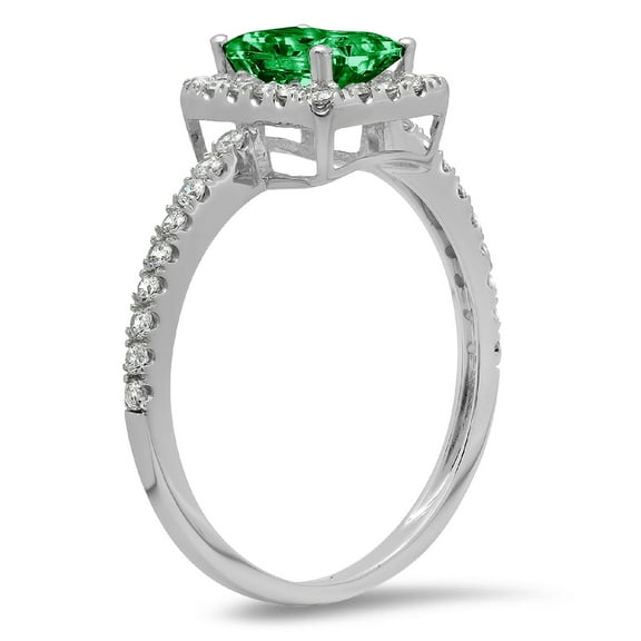 1.86 ct Emerald Cut Simulated Emerald Halo Engagement Ring for Women in 18K White Gold