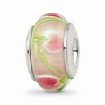 thumbnail image 1 of Fancy Bead White Sterling Silver Glass 13.64 mm 7.27 Reflections Pink Green Hand-Blown Bead, 1 of 3