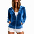 thumbnail image 5 of Karymi Zip‑Up Velvet Hooded Jackets for Women, Drawstring Hood Long Sleeve Casual Outerwear with Kangaroo Pocket, 5 of 7