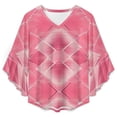 thumbnail image 4 of Pink Geometric Abstract Pattern Design Women's V-Neck Blouse With 3/4 Ruffled Bell Sleeves Casual Top Ladies Blouses, 4 of 7