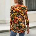 thumbnail image 3 of WTOBBY Women's Halloween Print Tee: Bats Pumpkins Witches Design 3/4 Sleeve Round Neck Casual T-Shirt Top for Fall Festive Daily Wear,Fluorescent Green 2XL, 3 of 4