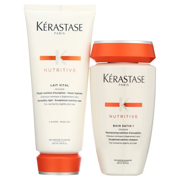 Kerastase Nutritive Bain Satin 1 Shampoo 8.5 Oz and Lait Vital 6.8 Oz Conditioner Combo
