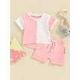 thumbnail image 3 of Musuos Toddler Boy Girl Summer Clothes 3 6 12 18 24M 3Y Contrast Color Short Sleeve T-Shirt with Solid Color Shorts Casual 2Pcs Outfit, 3 of 10