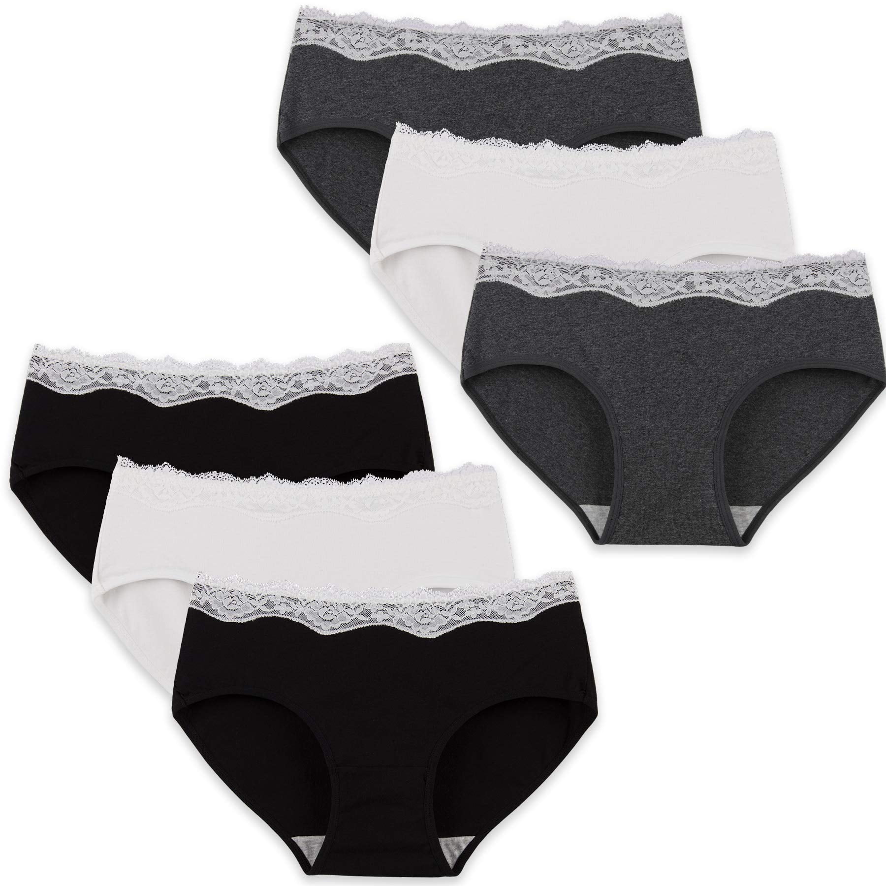 INNERSY Womens Lace Underwear Cotton Hipster Panties Soft Lace Underwear Pack of 6 (S, Black