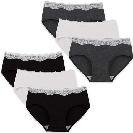 INNERSY Womens Lace Underwear Cotton Hipster Panties Soft Lace Underwear Pack of 6 (2XL  Black/White/Gray)