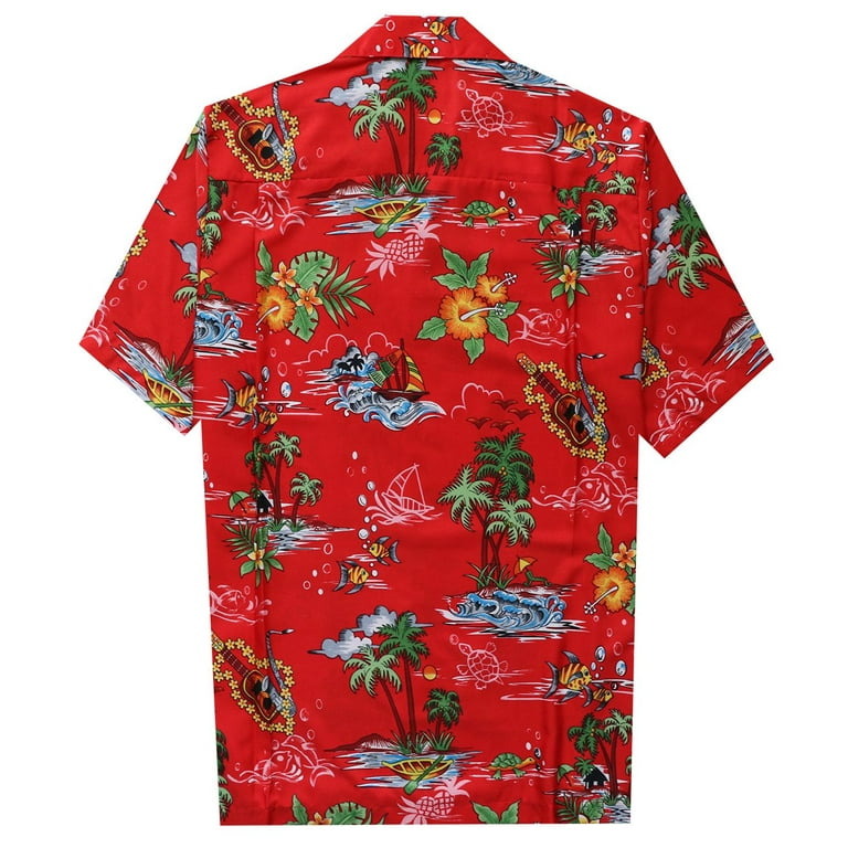 Starcove Red Tropical Flowers Men Hawaiian Shirt, Floral Print Vintage Summer Hawaii Aloha Moisture Wicking Beach Plus Size Cool Button Up Shirt Short Sleeve