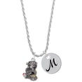 thumbnail image 1 of Delight Jewelry Two-tone Dragon with Red Crystals Silvertone Script Initial Disc - M - Charm Necklace, 20"+3", 1 of 4