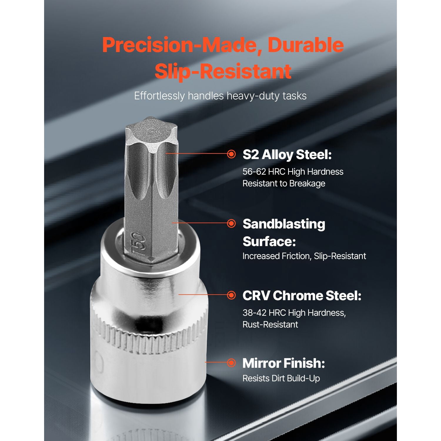 Torx Bit Socket Set S2 Alloy Steel CRV, Sandblasting Mirror Polished Rustproof, Tamper Resistant Star Bit Sockets for Automotive Repair Mechanics