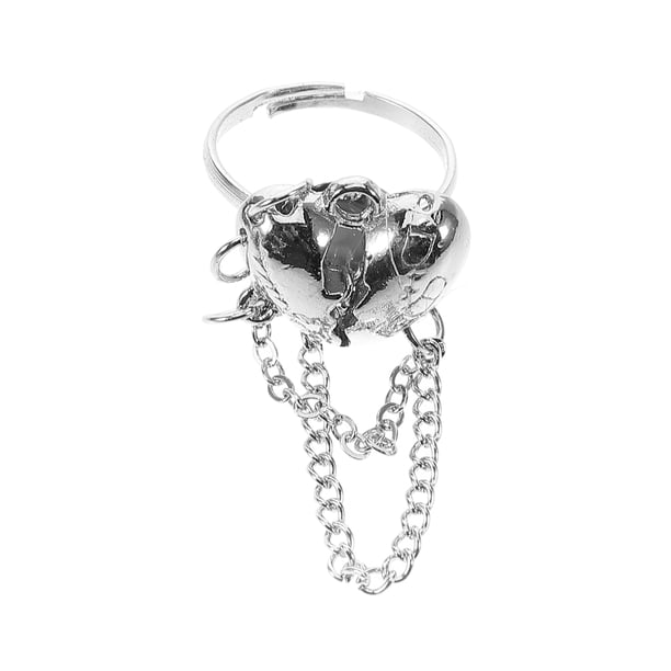 Anillo abierto ajustable con forma de corazón roto, cadena para el dedo, anillo para mujer, joyería