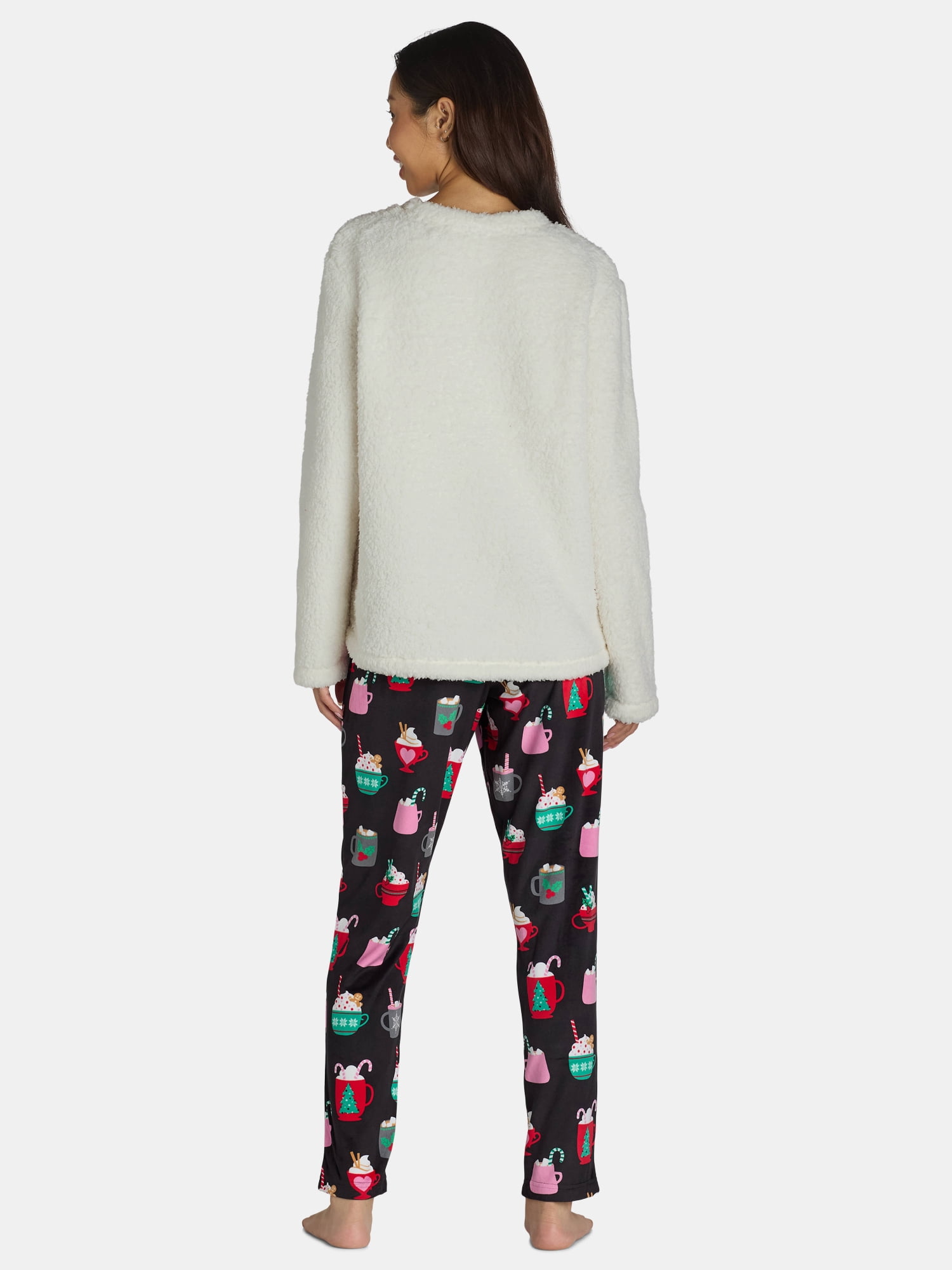 Holiday Time Women's Cheer Holiday Plush Pajama Set, 2-Piece, Sizes S to 3X