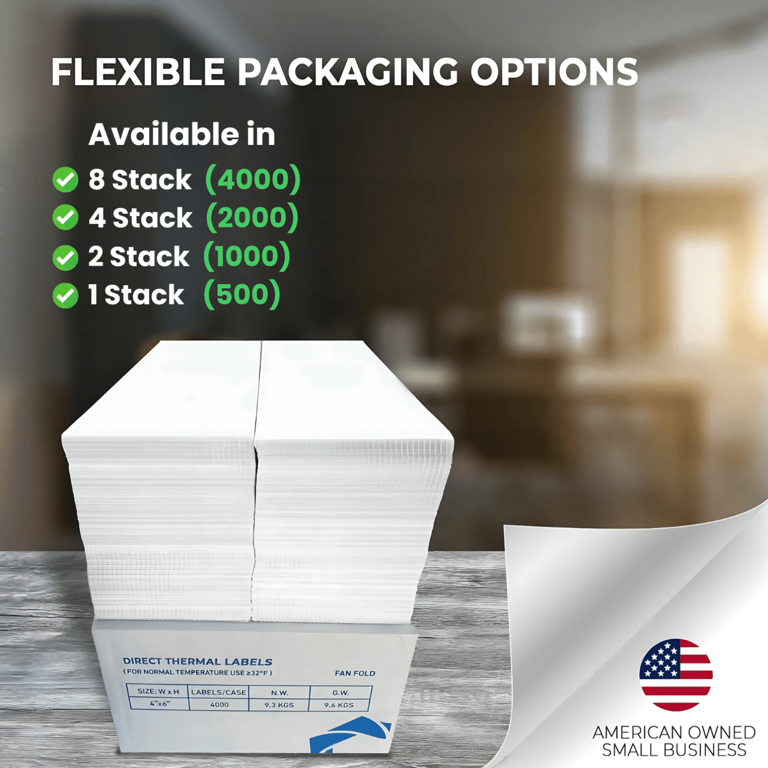 Rockin Rolls 4x6 Thermal Labels (Total 4000) - 8 Packs of 500 Fanfold Direct Thermal Shipping Labels