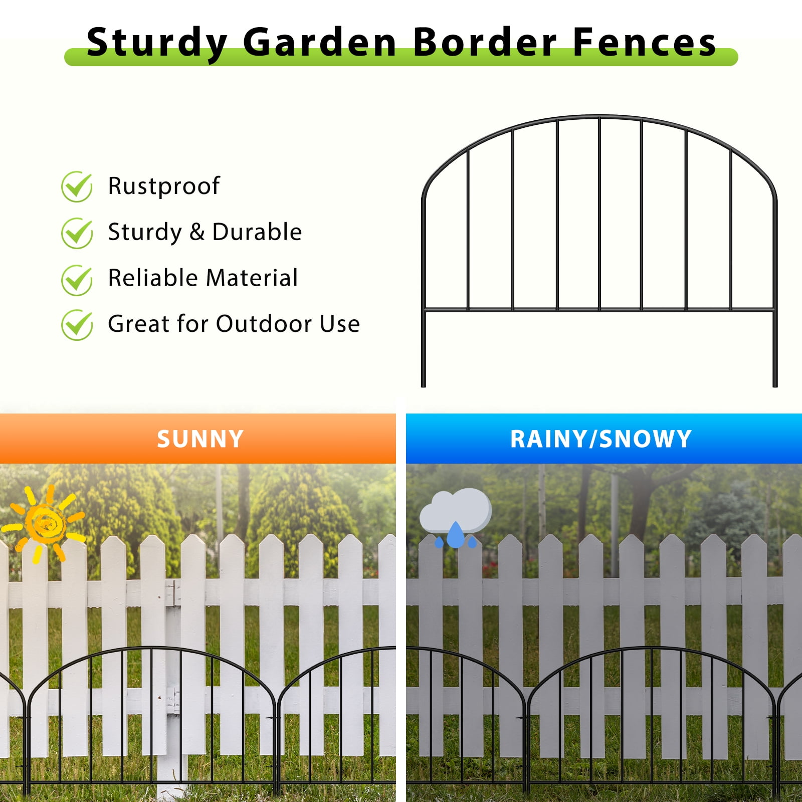 35-Pack Arched Bar Decorative Garden Fence 48.5FT Total Length, 18in×16in Black Metal Dog Animal Barrier for Yard Patio Flower Bed