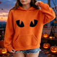 thumbnail image 2 of Coerni Girls Hoodie Halloween Jack-O'-Lantern Orange Hooded Pullover Soft Waffle Knit Sweatshirt with Kangaroo Pocket Kids Fall Versatile Top, 2 of 5