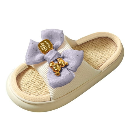 Bow Slippers for Women Men Slides Sandals Cute Animal Indoor Home Slippers Plush Fuzzy Bedroom Shoes Couple House Slippers Winter Warm Soft Sole Non-Slip Slippers Lightweight Cozy Outdoor Slippers