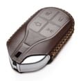 thumbnail image 3 of Vitodeco Genuine Leather Keyless Smart Key Fob Case Cover with Key Chain Compatible for Maserati Ghibli, Levante, Quattroporte (Light Button, Brown), 3 of 5