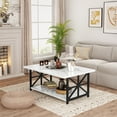 thumbnail image 2 of Stmoze Marble Coffee Table , 2 Tier White Coffee Table with Storage Shelf, Rectangular Center Table, Modern Faux Marble Tabletop Tea Table for Living Room, Apartment, White, 2 of 9