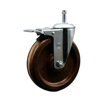6 High Temp Phenolic Wheel Swivel 7/16 Inch Stem Caster Total Lock Brake