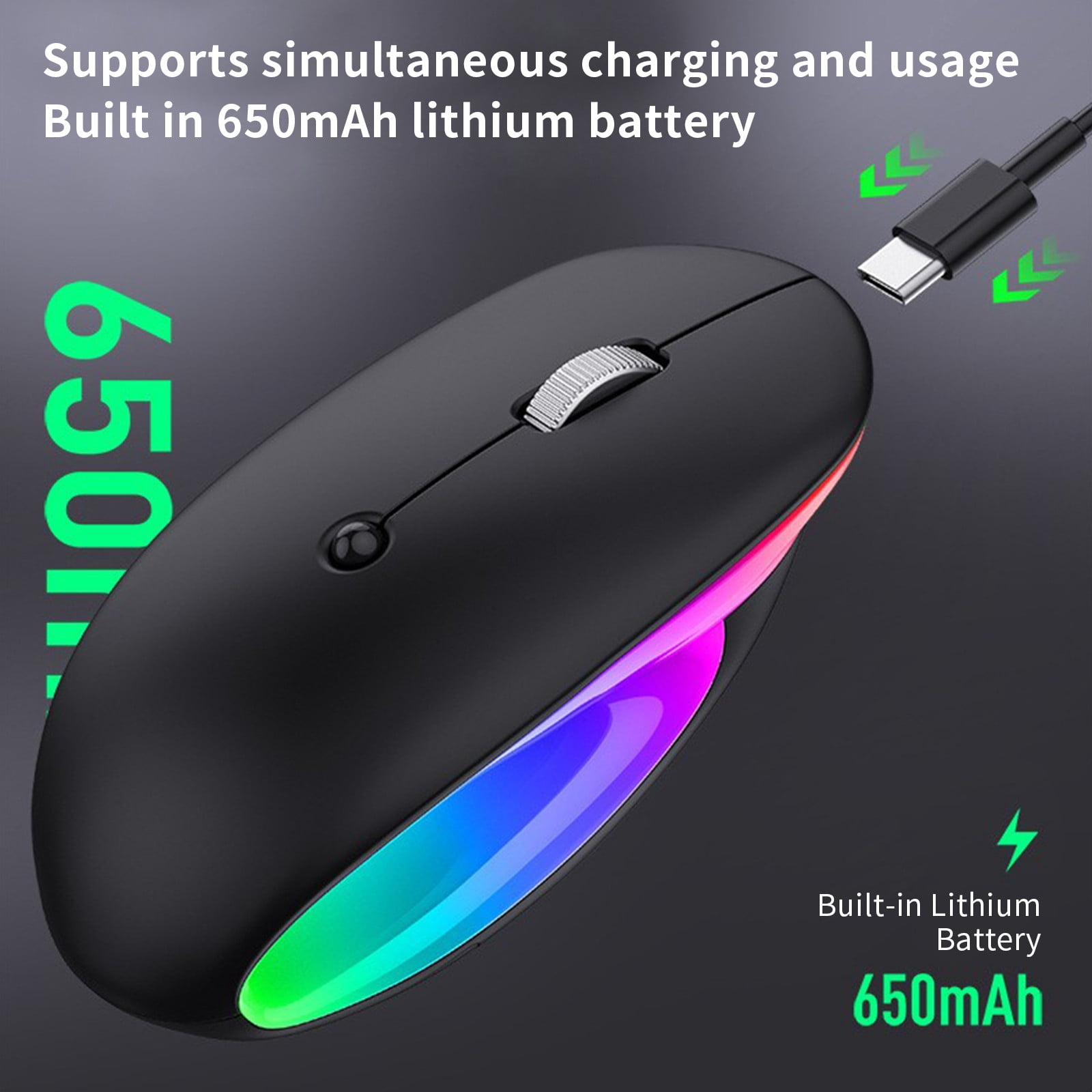 Wireless Bluetooth Mouse, 4000Hz 2.4G Mute Computer Mouse with 14 Backlight Modes, 2400DPI Adjustable, Rechargable Battery, for Notebook, PC, Laptop, Computer(Black)