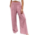 thumbnail image 2 of Linen Palazzo Pants for Women High Waist Tummy Control Wide Leg Pant Summer Flowy Loose Pull On Lounge Trousers 2026, L, 2 of 5