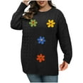 thumbnail image 2 of PiGOGI Women's Plus Size Beaded Sweater Coat Round Neck Long Sleeve Pullover for Winter Black XL, 2 of 6