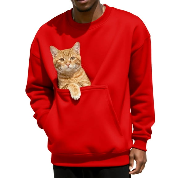 Unisex Mens Womens Long Sleeve Sweatshirts Casual Crewneck Cute Pullover Tops Lightweight Sweatshirt with Pet Big Pockets