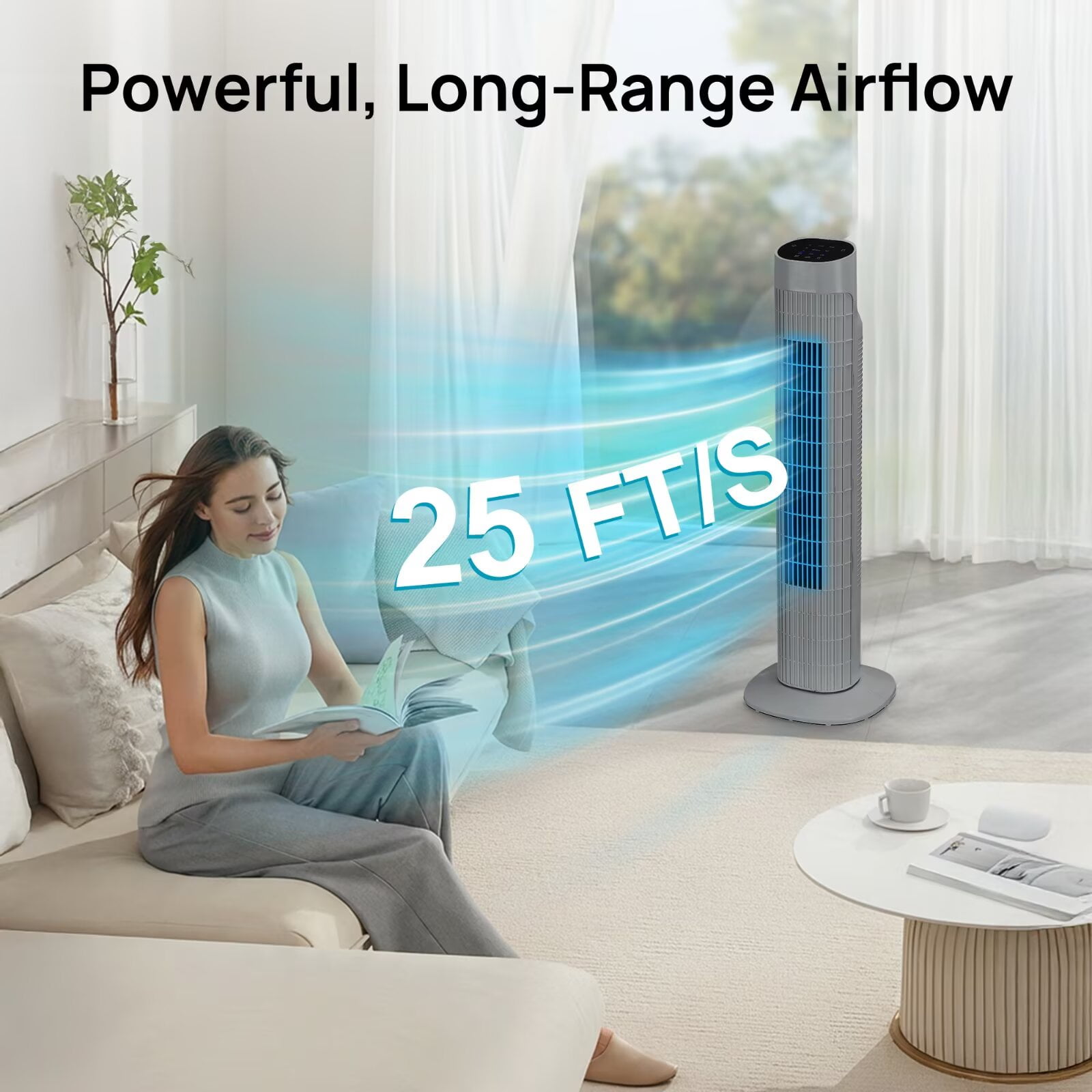 Tower Fan for Bedroom, 31" Oscillating Electric Fan with Remote, 3 Modes, Quiet Fan for Home, Office(Gray)