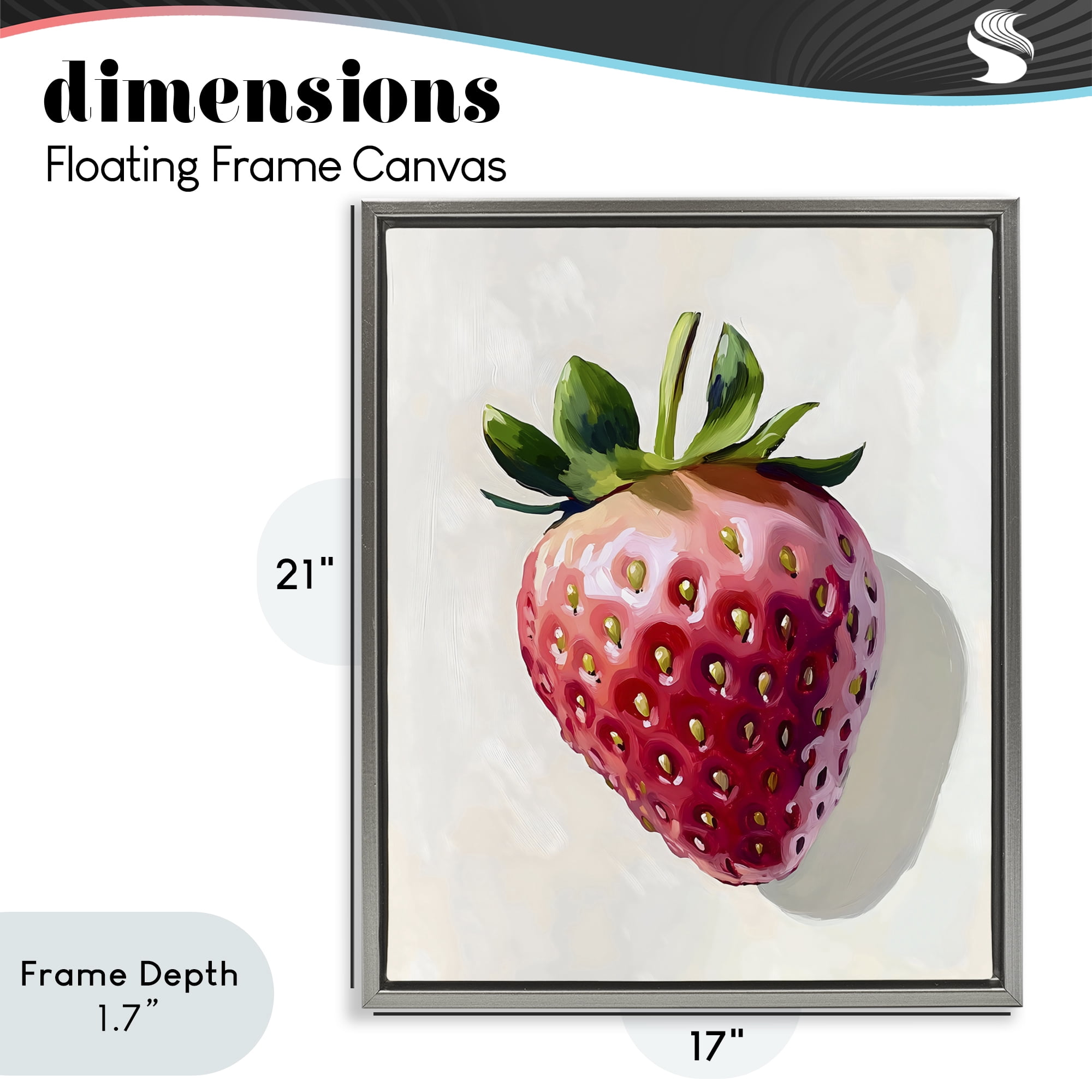Stupell Industries Juicy Shine Strawberry Gray Framed Floater Canvas Wall Art, design by The Prints Vibe