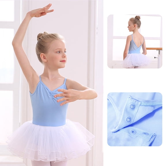 Honeeladyy Toddler Girls Camisole Ballet Dance Dress Leotard Ballerina Ruffle Tutu Dress Solid Color Competition Dancewear Blue 4-5 Years