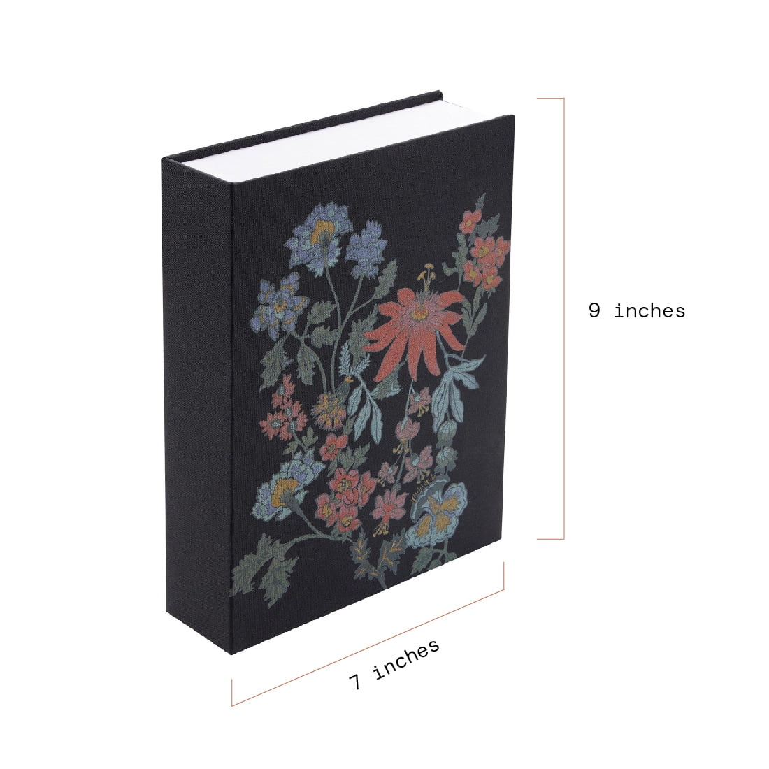 Beautiful Floral Faux Book Decorative Storage Box by Drew Barrymore, 7" x 9", Black