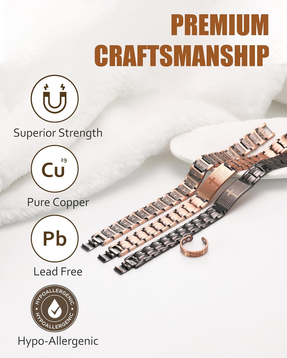 Wollet Copper Magnetic Bracelet for Men, Cross Bracelet With Ring, Copper Jewelry Gift