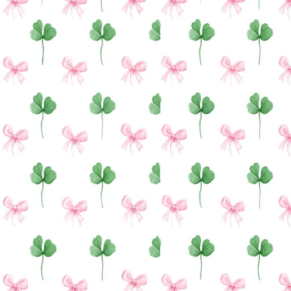 Peel and Stick Wallpaper Watercolor Pink Bows Green Clovers spring Wall Mural 17.7in x 9.8ft Self Adhesive Removable Wall Paper Renter Friendly Wallpaper for Women Girl Bedroom Nursery